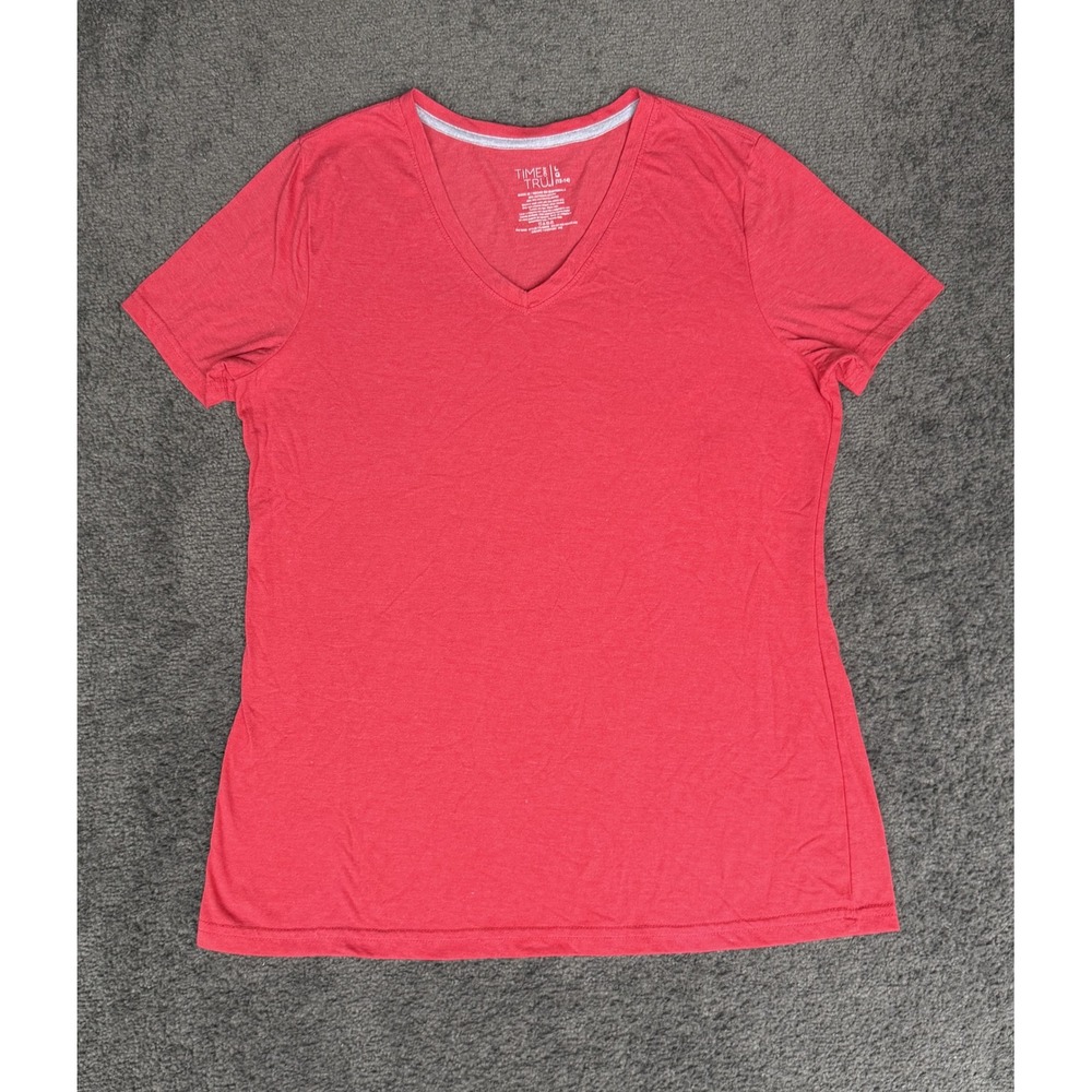 Time and Tru Womens V-Neck Short Sleeve Tee Red Rover Heather Large 12-14